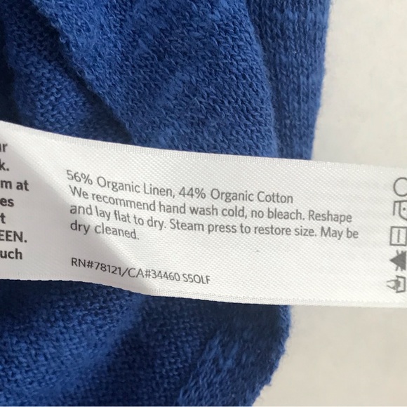 Eileen Fisher Blue Linen Blend V-Neck Lightweight Knit Sweater - Picture 7 of 7